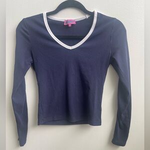 Edikted Dark Blue Long Sleeve V-Neck Top